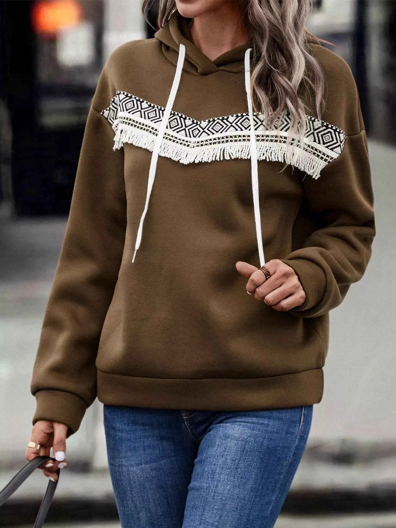 Fringe Detail Long Sleeve Drawstring Hoodie c8fe2a32-3c60-4198-b4b3-9efdecf0d589-Max-Origin