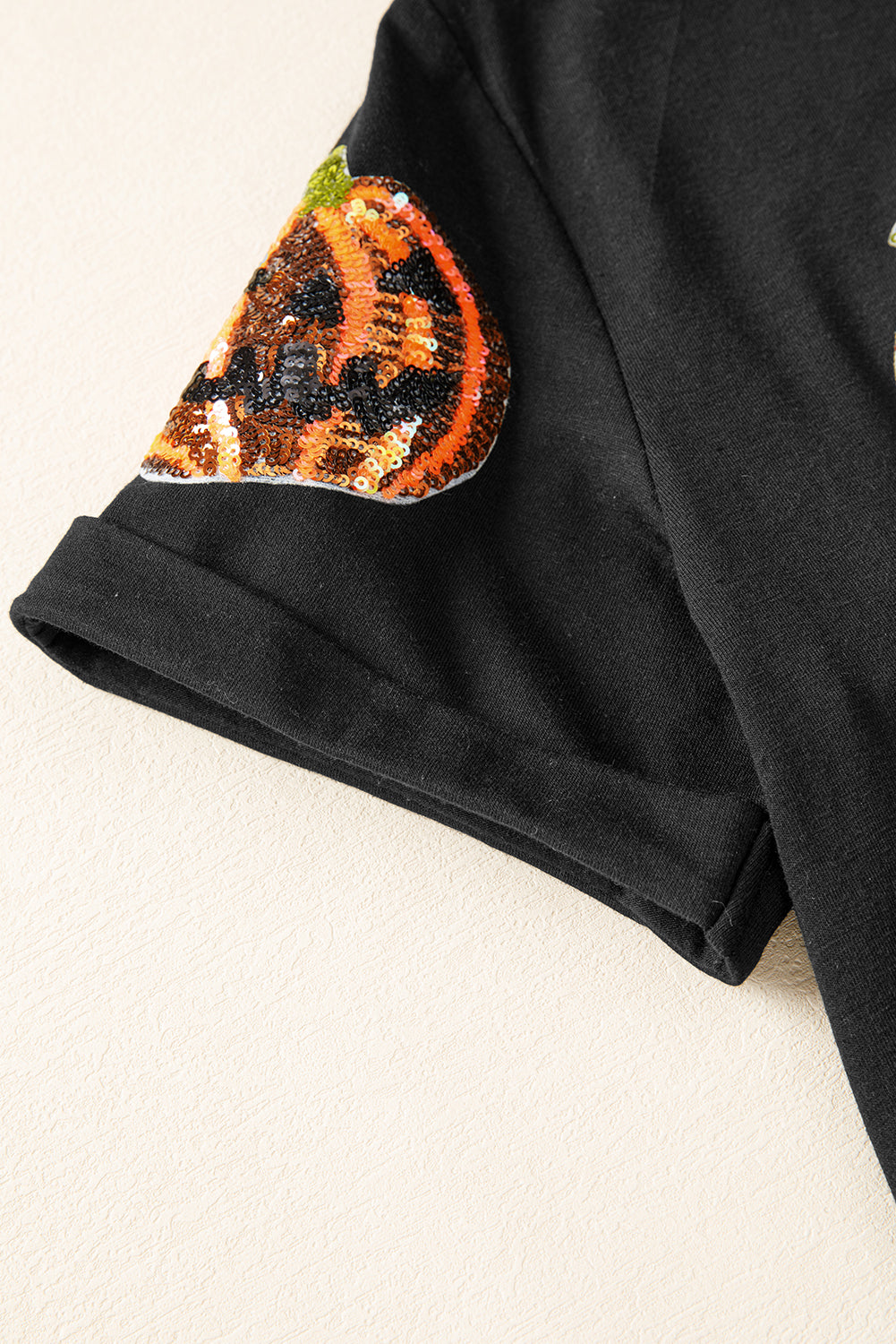Black Halloween Sequin Pumpkin Face Graphic T Shirt c9050b429e3bd7d7
