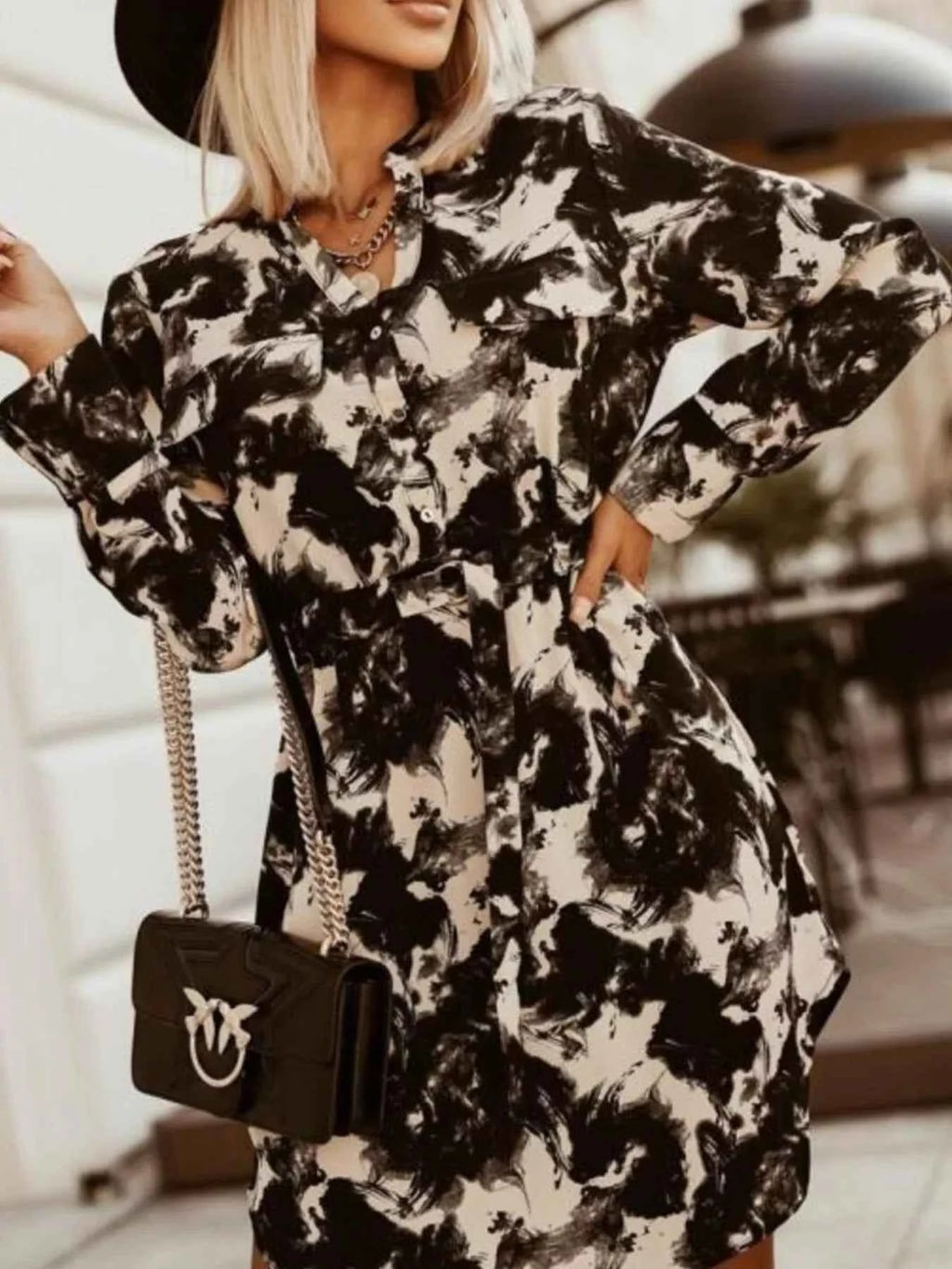 Printed Button Front Long Sleeve Dress c906a152-3584-44ba-b752-05009d8f6deb-Max-Origin