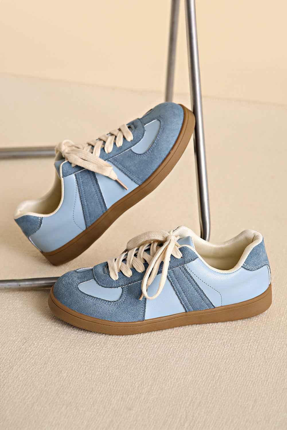 Dusk Blue Two Tone Suede Patched Lace Up Sneakers c9075174fce39bf5
