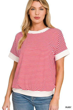 Stripe Contrast Trim Banded Bottom Top RUBY c90783d8bcb04d11a40e0659a9ab6e45-Max