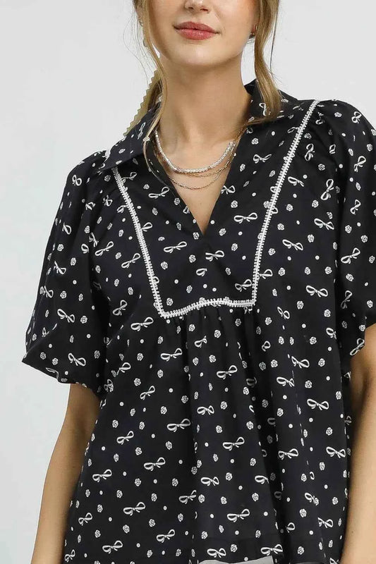 Bow Print Puff Sleeve Blouse c90cfe55-6d9c-418e-8207-65eb211482a7-Max-Origin