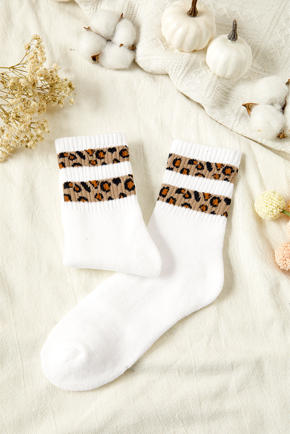 White Leopard Double Stripe Crew Socks c90e25015acf4f3b