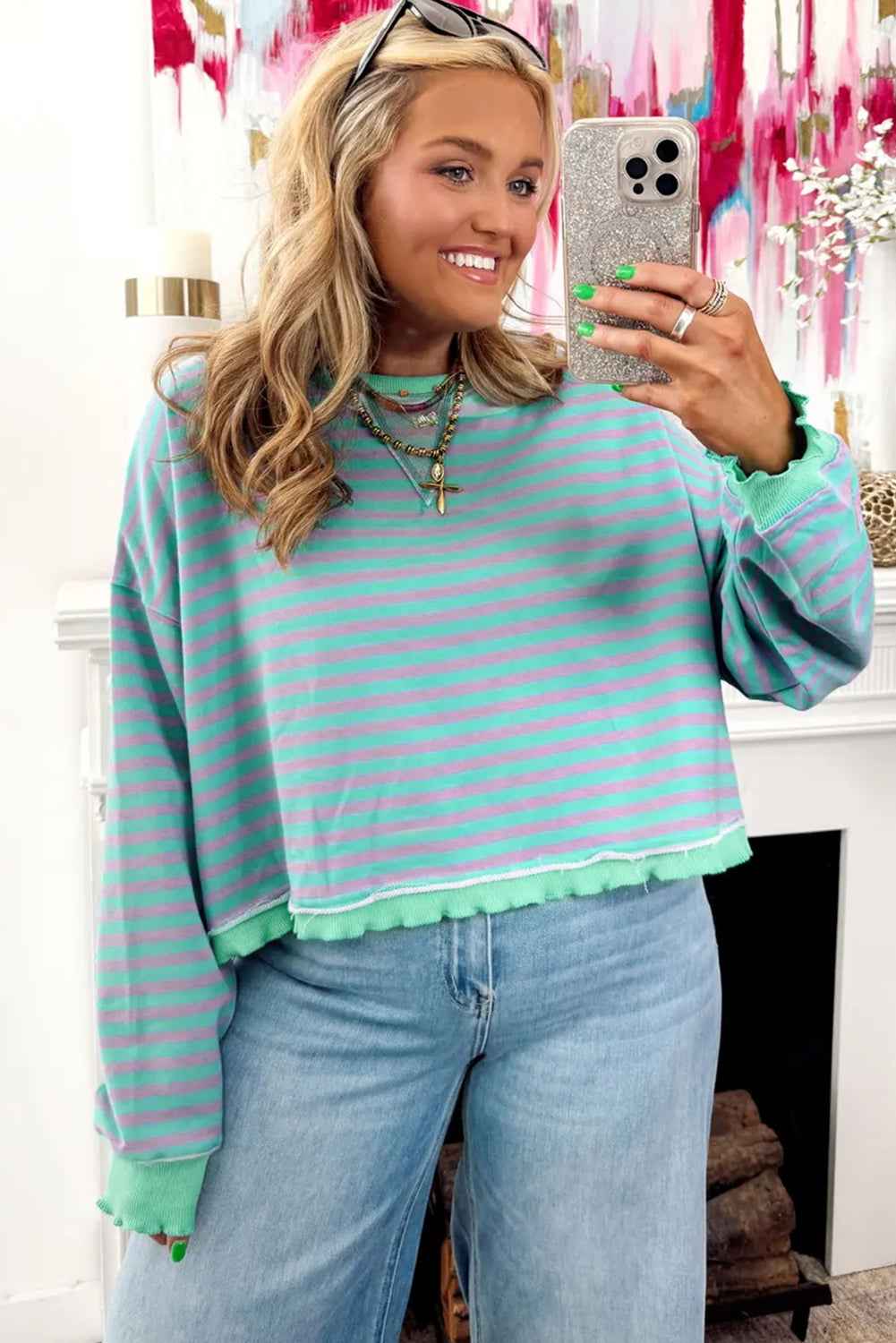 Red Stripe Exposed Seam Contrast Ribbed Trim Oversize Sweatshirt c912adf6e6500060