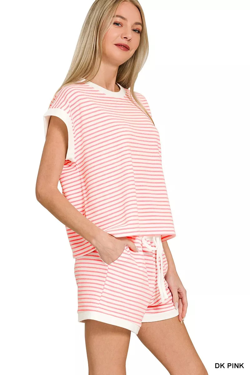 Zenana Stripe Contrast Trim Top & Shorts Set c91360872da446ecb760f88589d9feca-Max-Origin