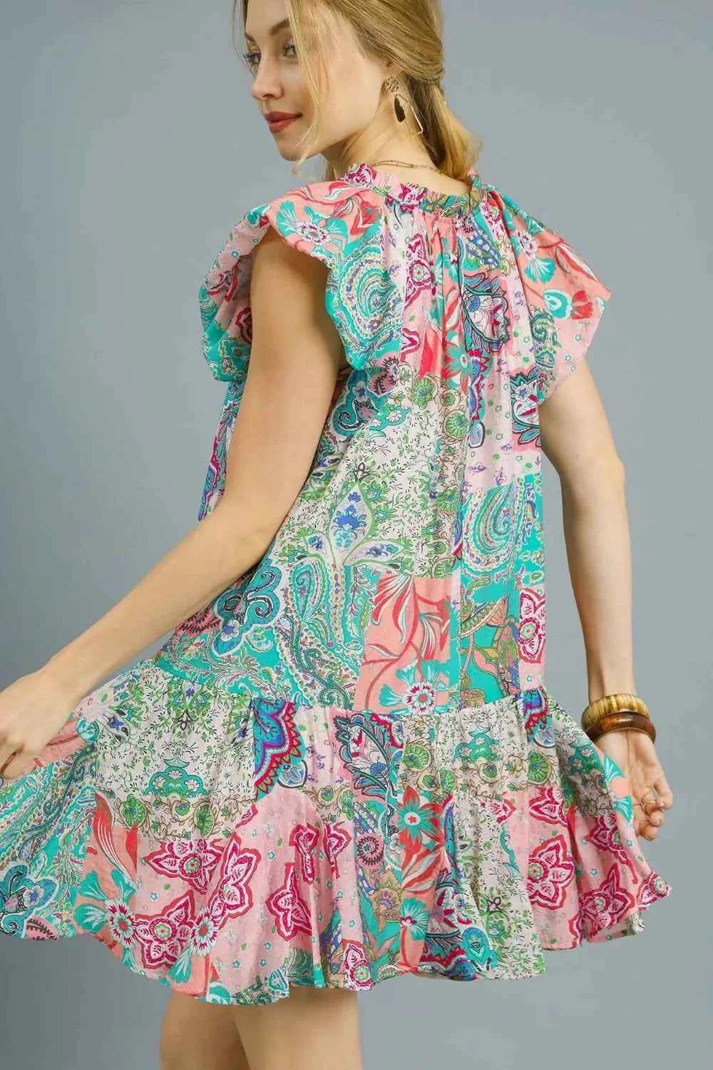 Umgee Printed Ruffle Cap Sleeve Mini Dress c9153936-e9b8-4115-a136-e721b3600603-Max-Origin
