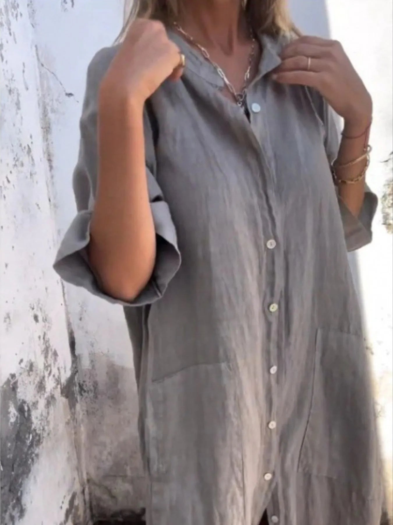 Full Size Casual Linen Button-Down Shirt Dress Plus Size Gray c9188611-57e4-4e50-ba54-fc11009f9562-Max-Origin