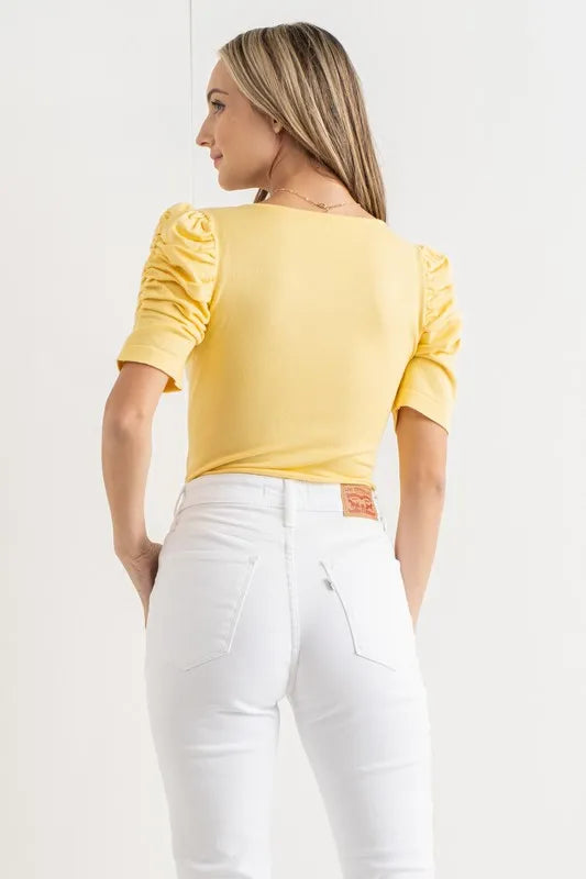 Basic Shirring Puff Sleeve Bodysuit - Ruched Regular Fit c918e5a7744c403691132f00c2170cd5-Max-Origin