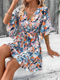 Printed Surplice Half Sleeve Dress Orange c9203e4c309a46d3a70ad878ae584323-Max-Origin