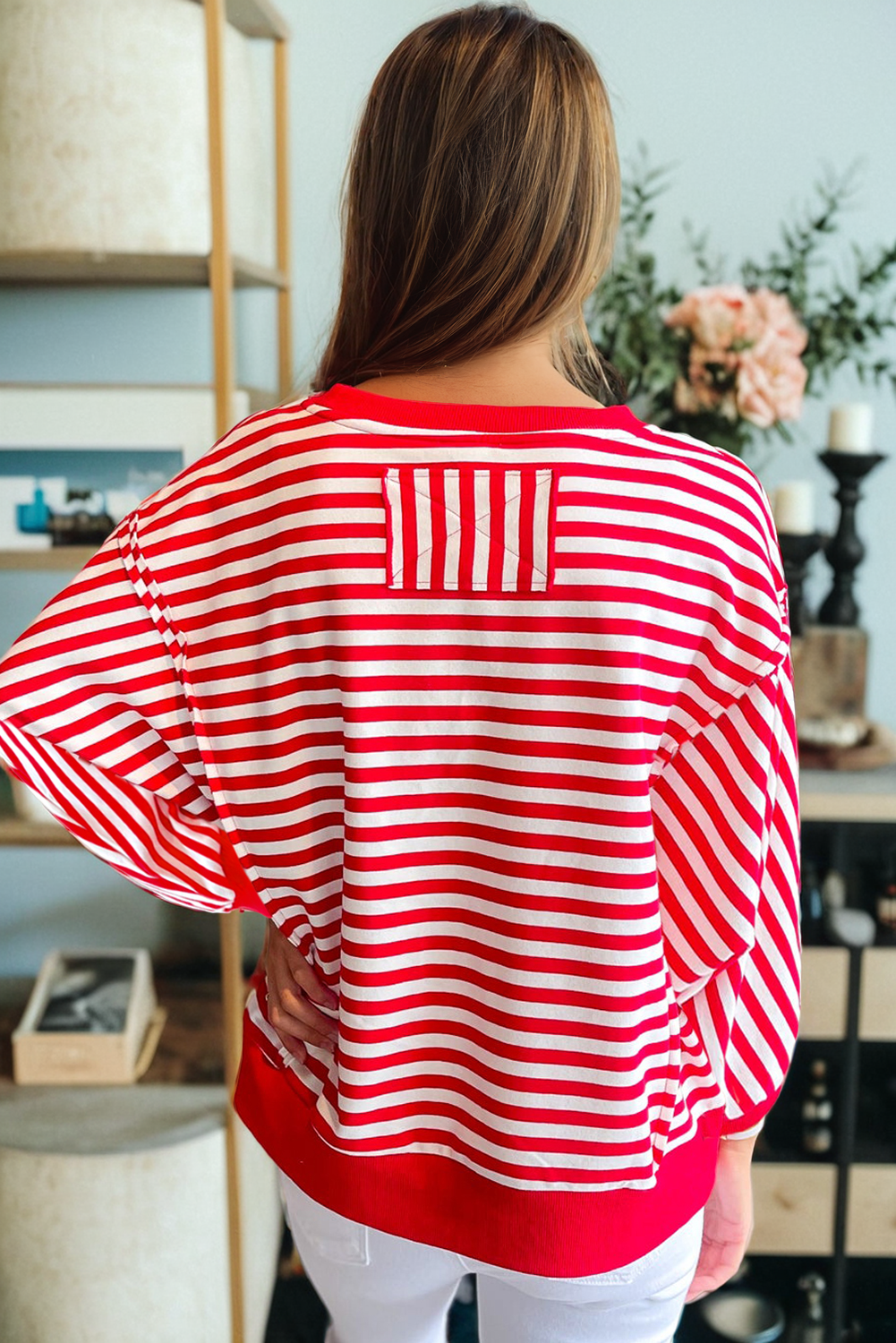 Red Stripe Holly Jolly Sequins Patch Drop Shoulder Long Sleeve Top c934d0e734fc7daa