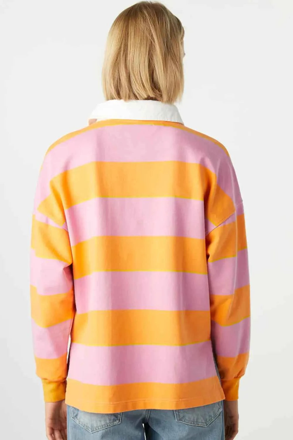 Contrast Striped Collared Neck Long Sleeve Sweatshirt c936c68f-cc74-4dad-b5e2-4dbf6a94091e-Max