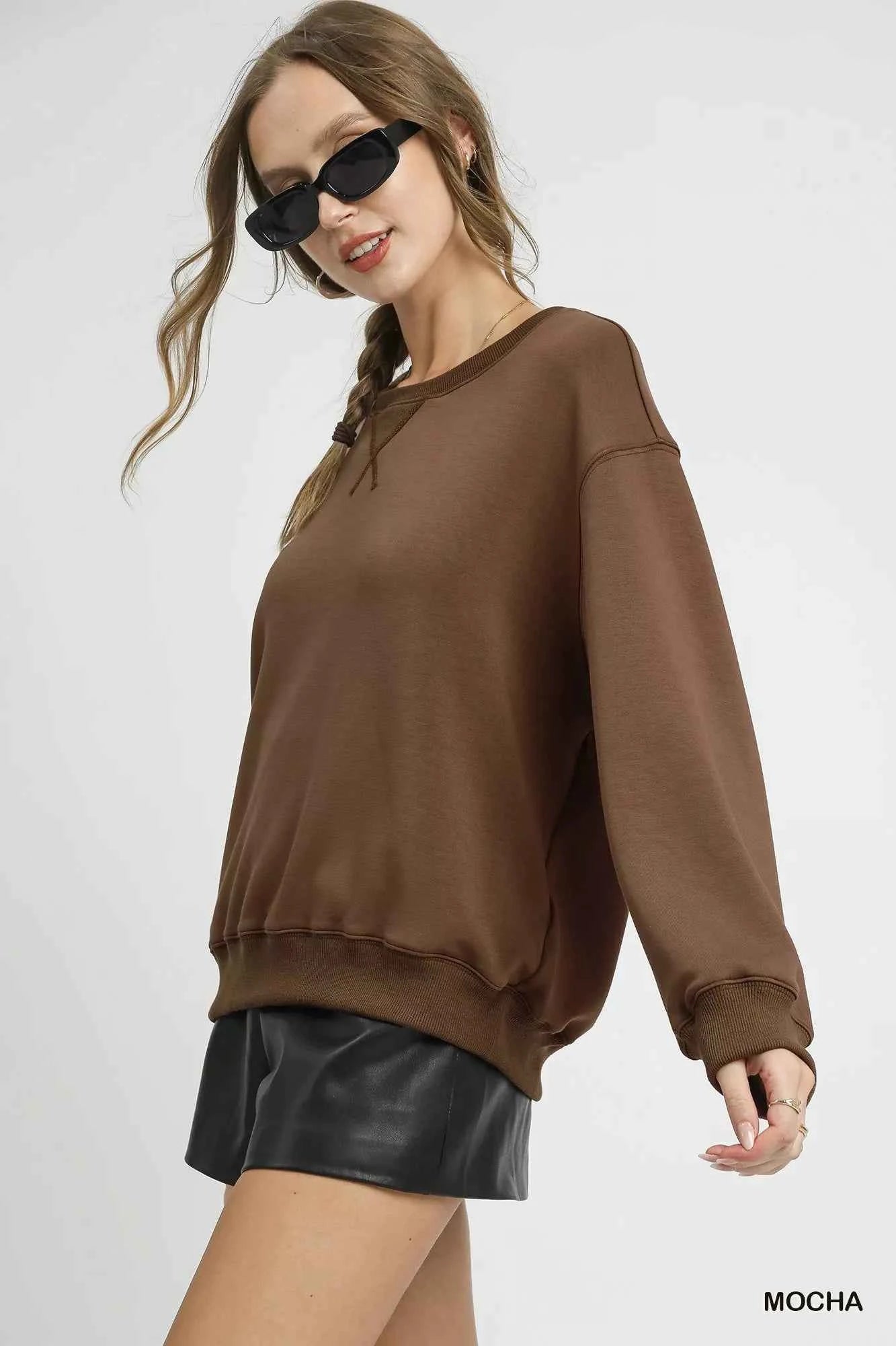 Umgee Round Neck Long Sleeve Fleece Sweatshirt c938280a-ed83-47cf-a1cb-b1beb37000bd-Max-Origin