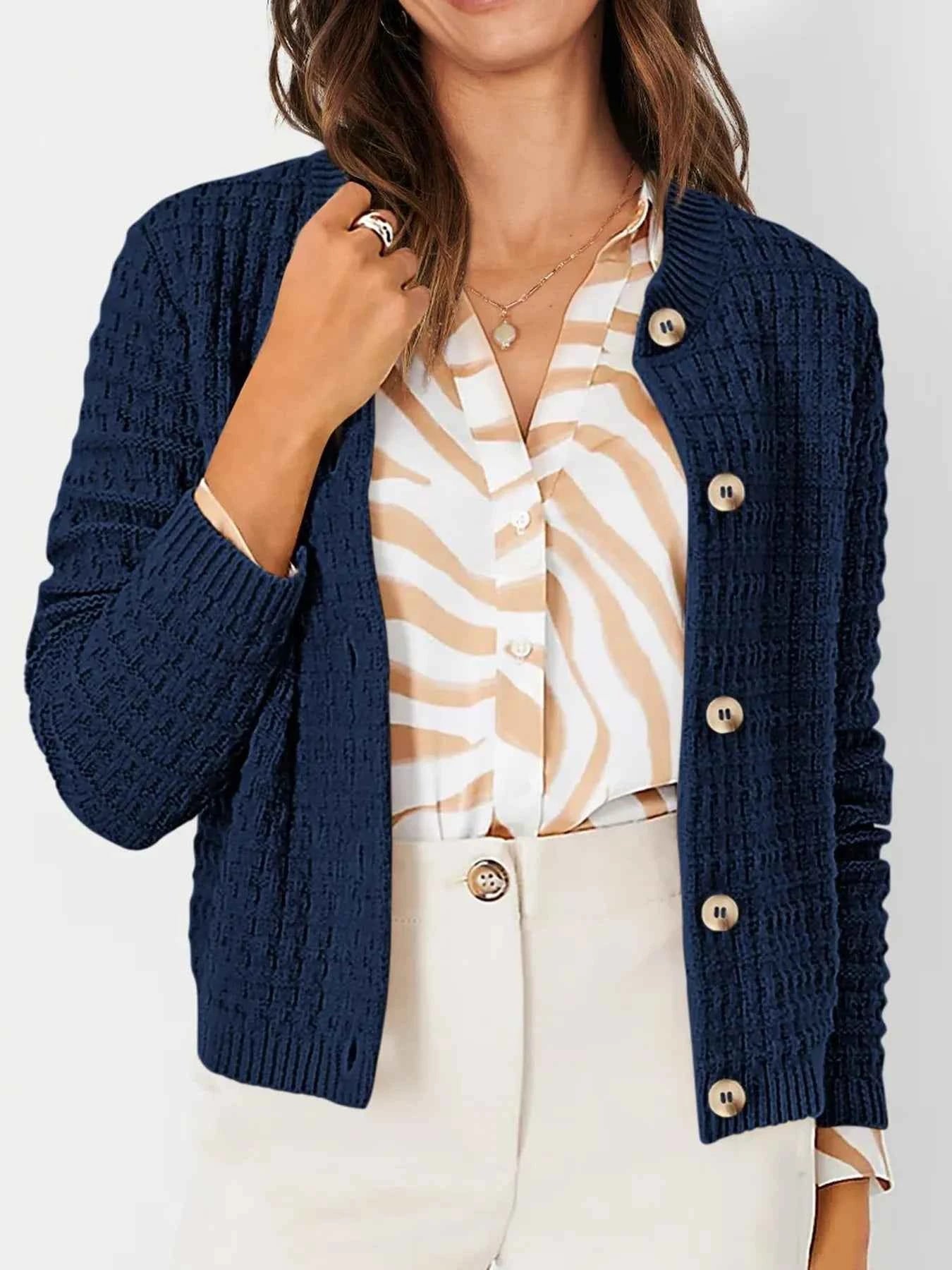Textured Knit Button-Front Cardigan Navy Blue c93d939fd3da433fac4d7933c4770165-Max-Origin