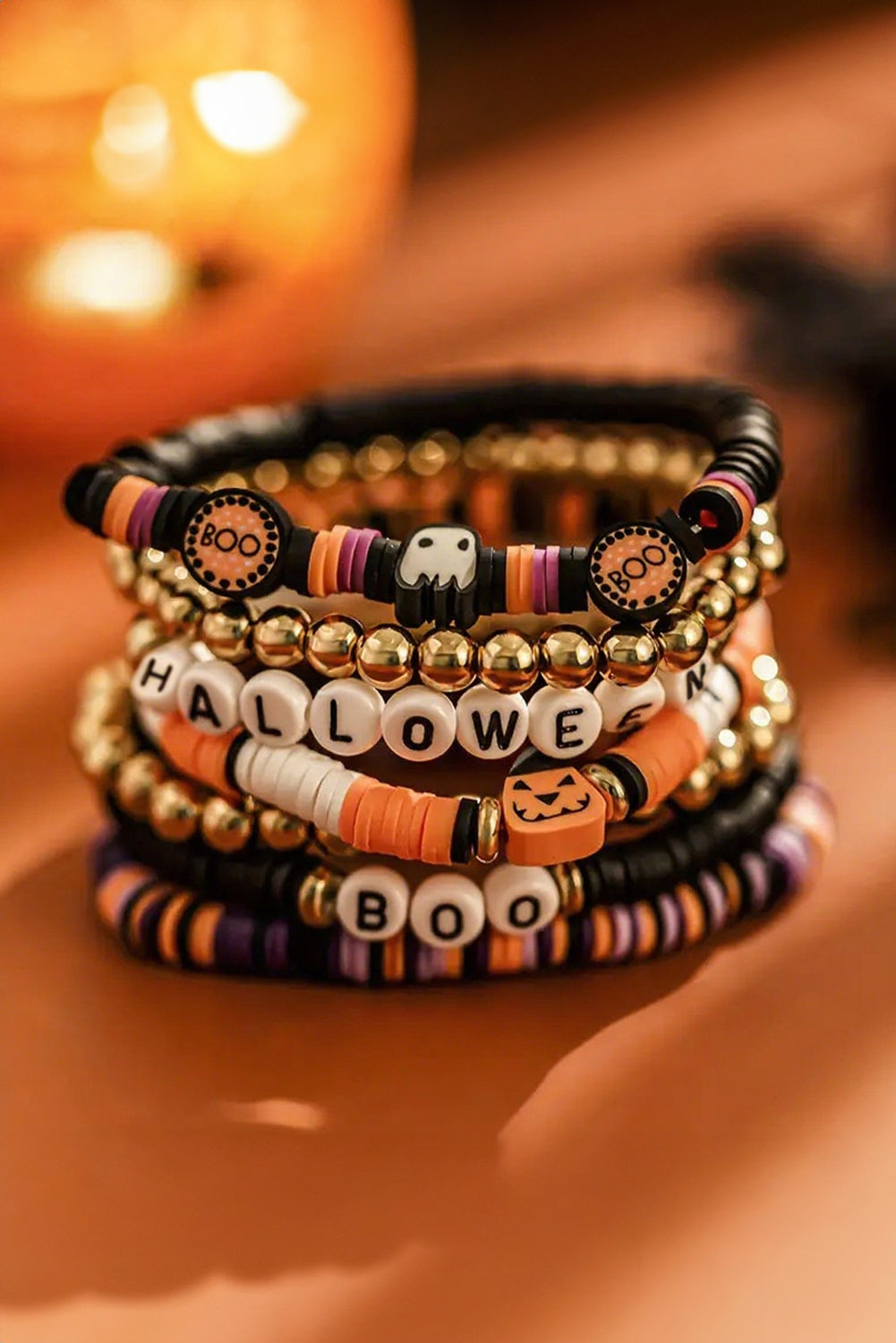 Russet Orange Playful 7pcs Halloween Beaded Bracelet Set c9413ae960fba96a