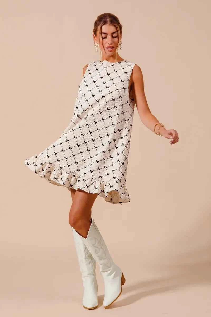 SO ME Texture Bow Printed Mini Ruffle Dress c94b3e4372374d0b835dfab4410d32a6-Max-Origin