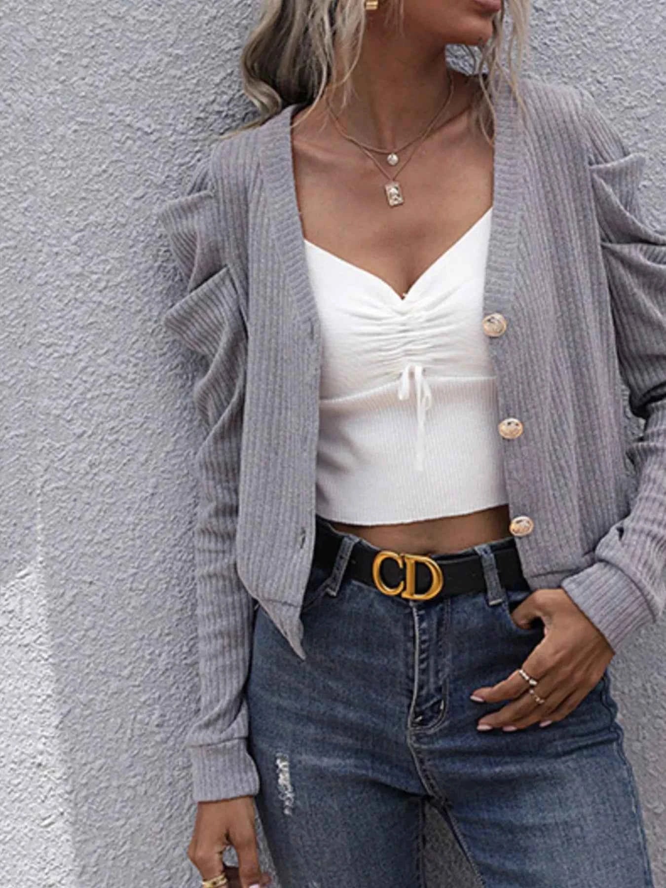 Ribbed V-Neck Button-Up Cardigan c9506827-722e-439c-a0cc-c1e24887bfe6-Max-Origin