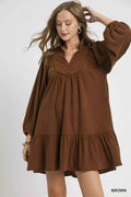 Umgee Corduroy Tiered Babydoll Dress Brown c9508550-b9f5-4a12-baa8-afcbd09ead95-Max-Origin