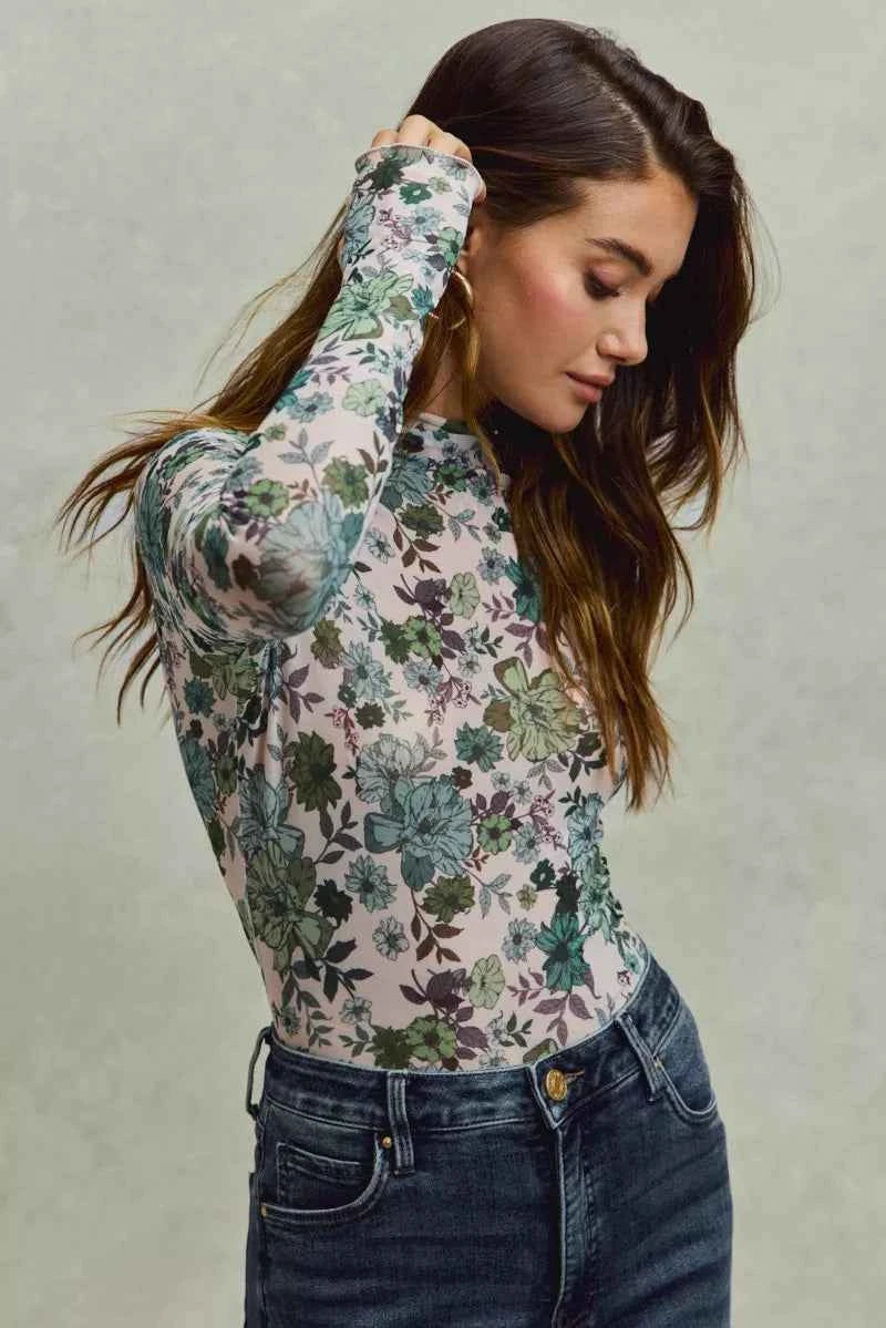 Floral Print Mesh Knit Long Sleeves Top c95e99d9f92343618fc28a187c5cfcb2-Max-Origin