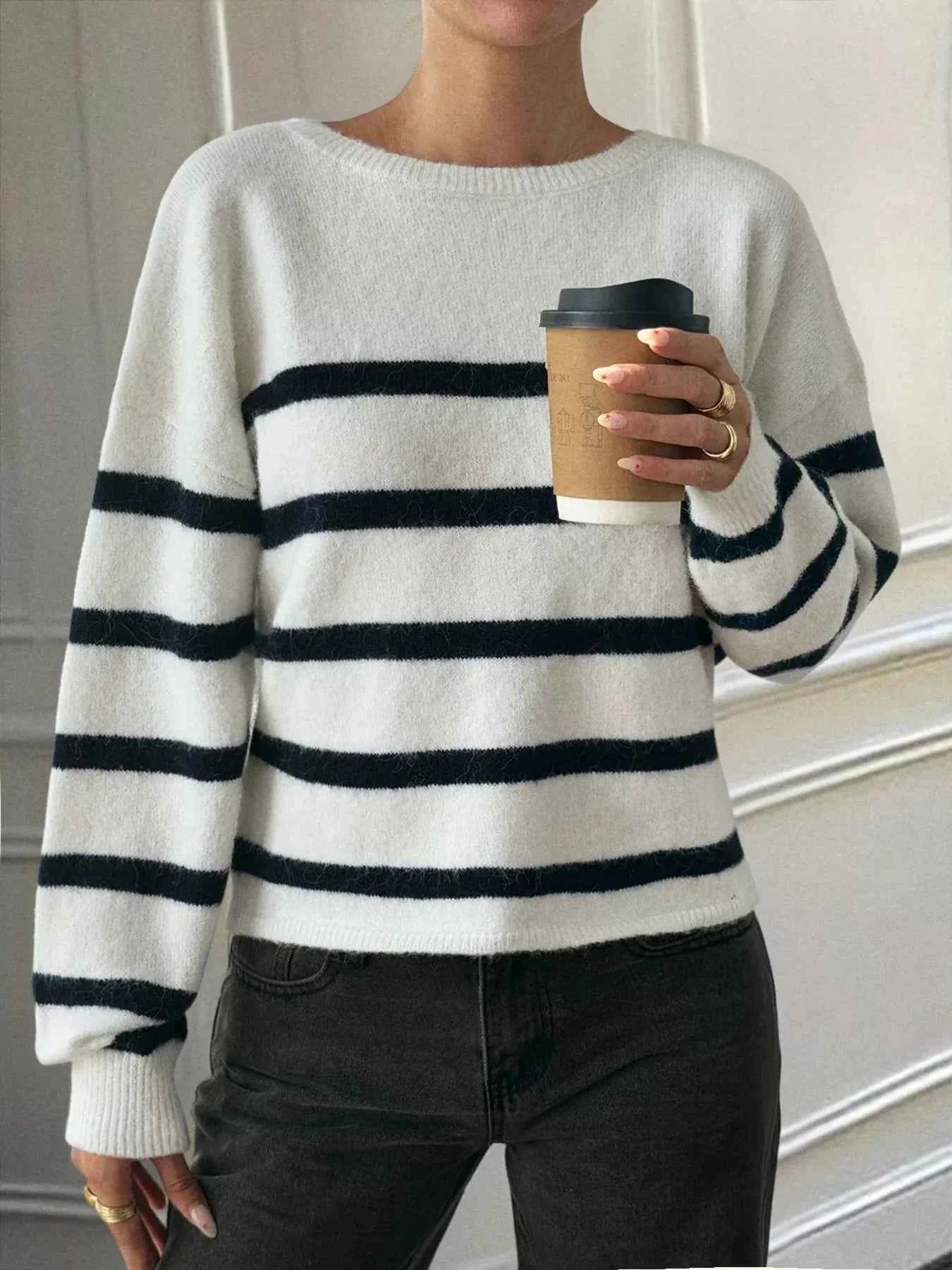 Striped Round Neck Long Sleeve Knit Top Blue c95f92cfbbe943619ad349b172a5e096-Max-Origin