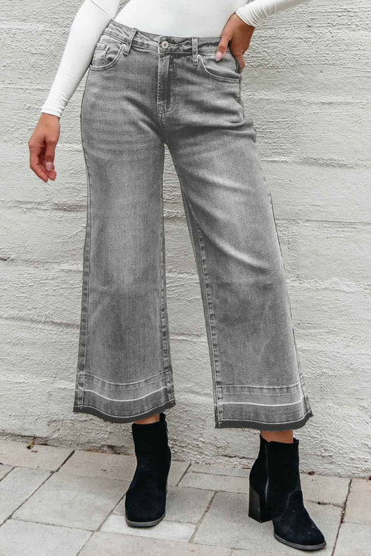 Gray Raw Hem Straight Leg Loose High Waist Jeans Gray 65%Cotton+33%Polyester+2%Elastane c9603480f44308e4