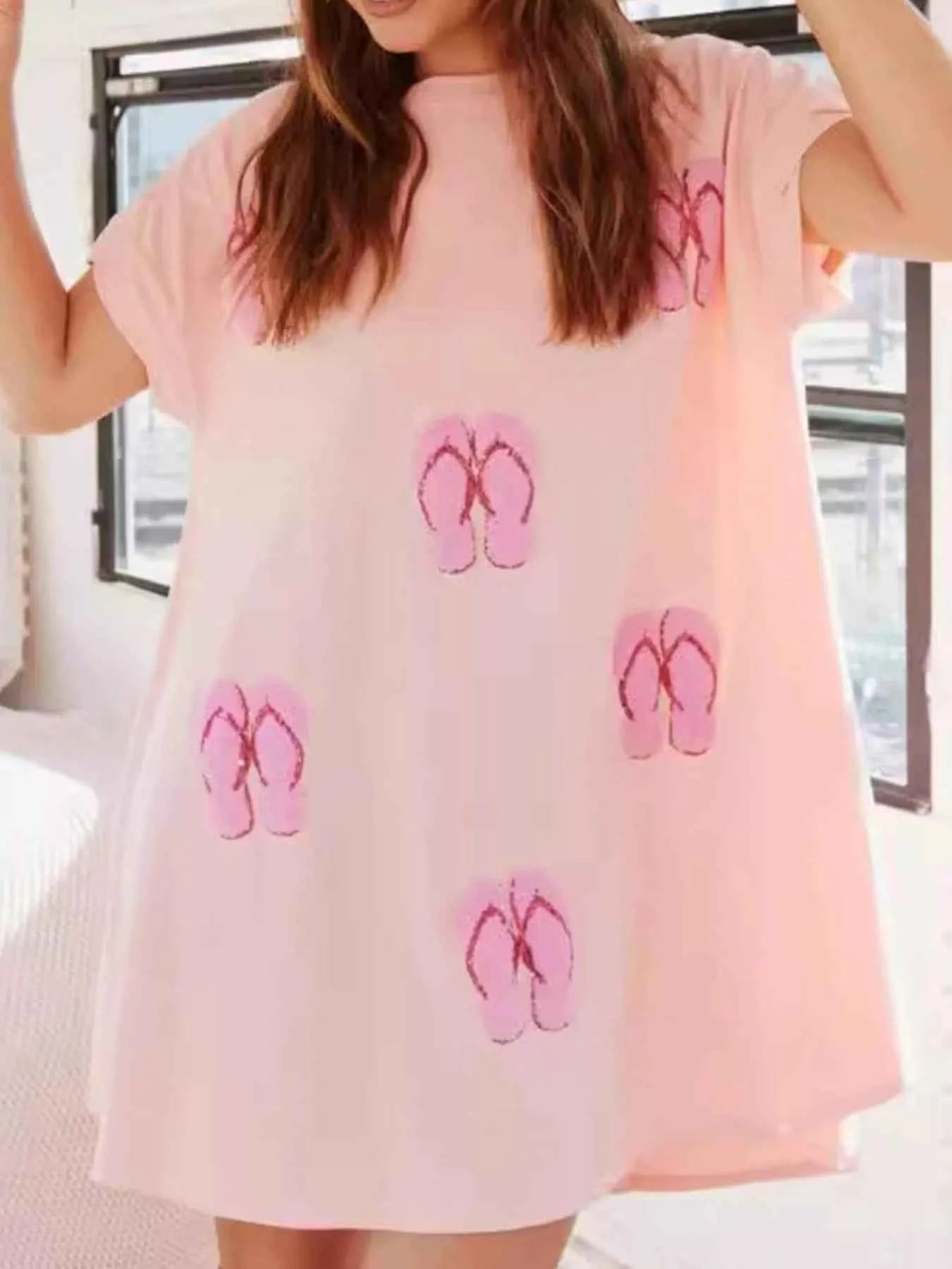 Sequin Short Sleeve Summer Tee Dress Pale Blush c9617c6c-709e-4402-baf3-0cac4501e6fd-Max-Origin