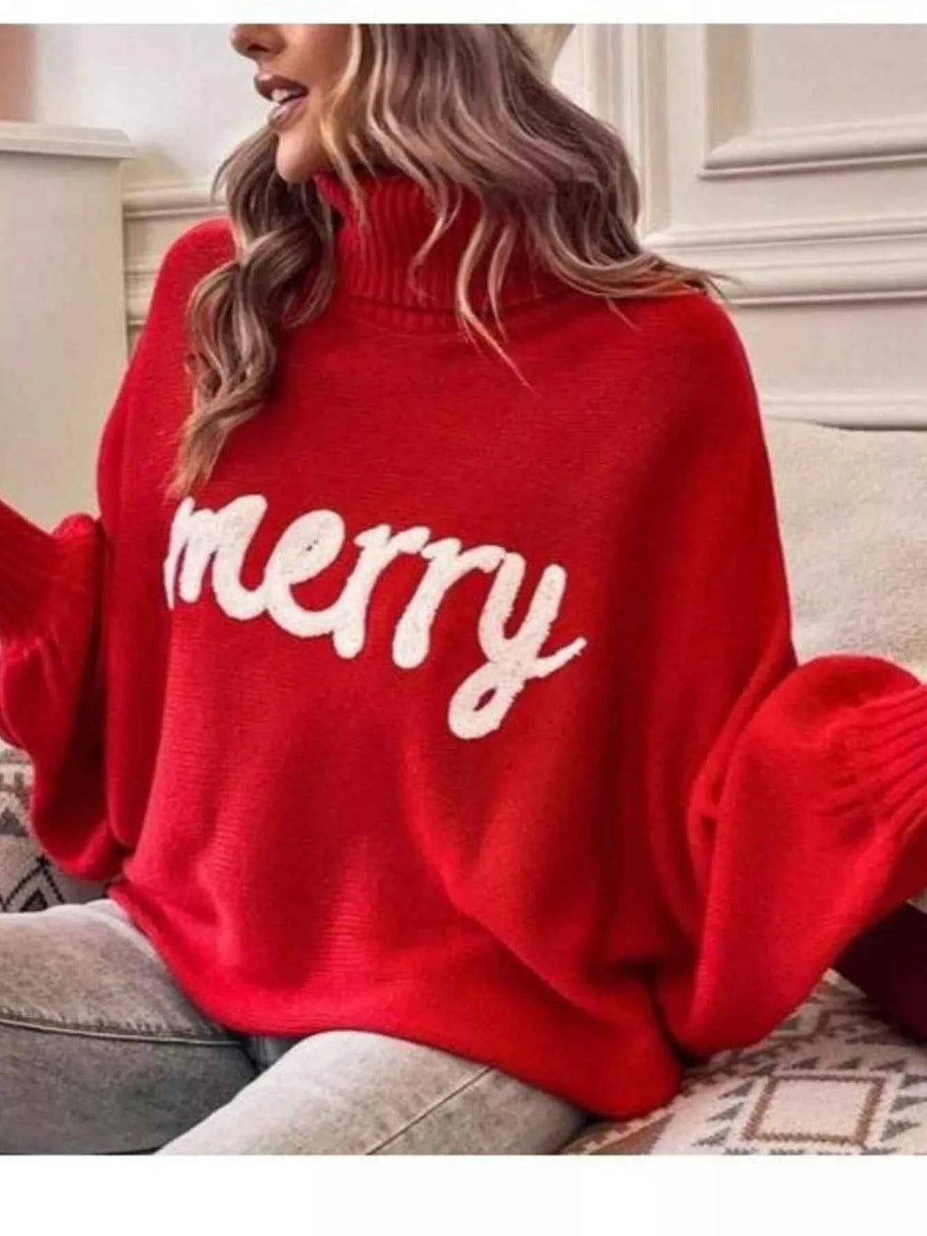 Merry Turtleneck Long Sleeve Christmas Sweater c964239d41c14af0bea81b14932a2342-Max-Origin