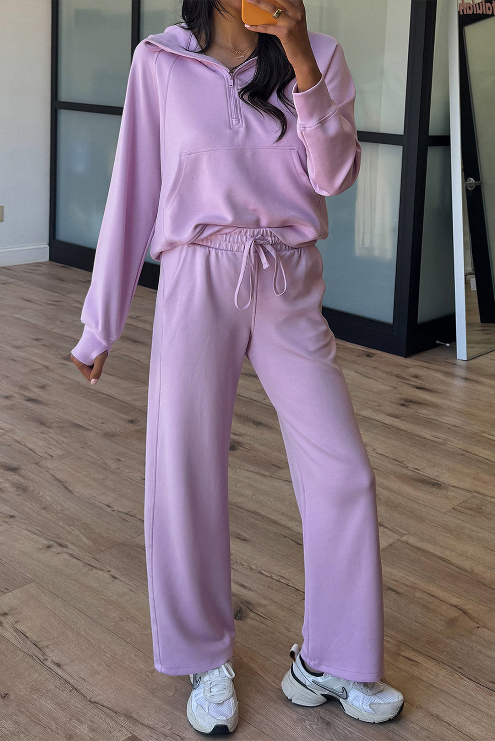 Beau Blue Half Zip Thumbhole Sleeve Hoodie Active Pants 2pcs Outfit c965276e05b7e5a8