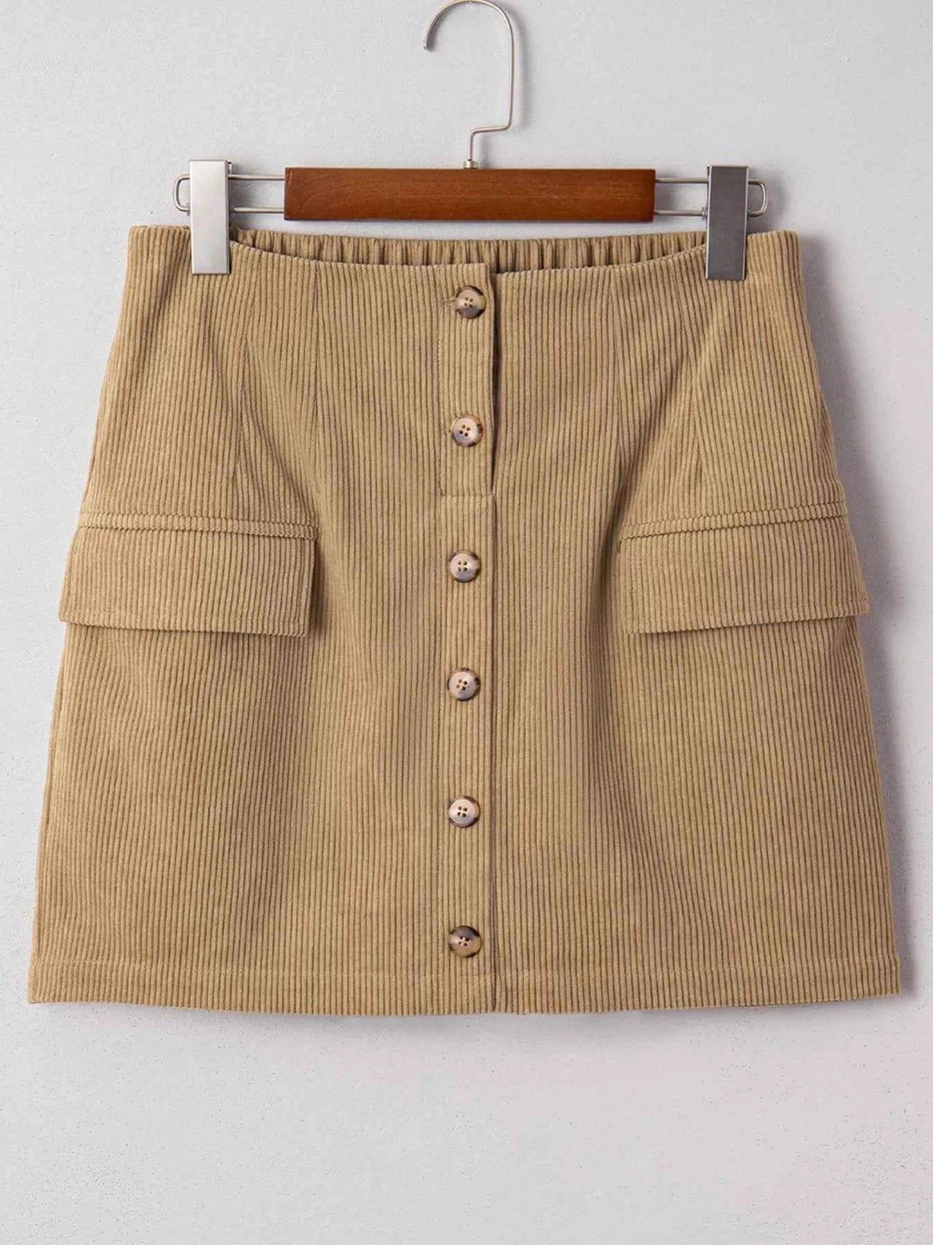 Corduroy Buttoned Front Mini Skirt c9682efbdaea4c47ab9a4c4689e3b888-Max-Origin
