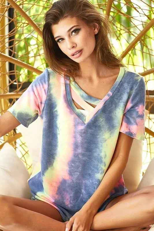 Tie Dye Terry V Neck Top With Double Strap CHARCOAL TIEDYE c96c4dbf51ca43c7afcff6d690b7cec3-Max-Origin