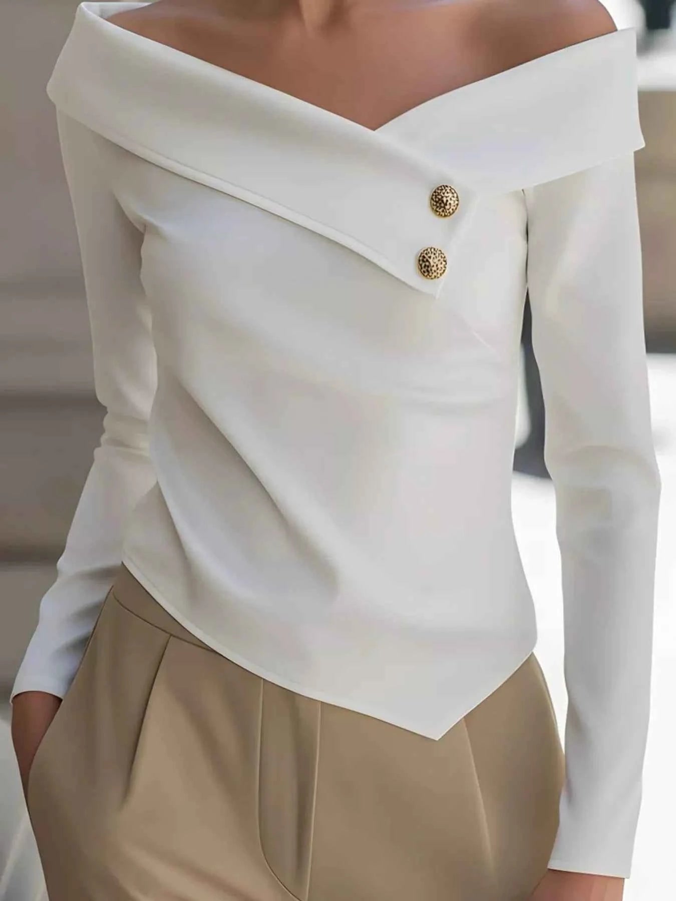Off-Shoulder Button Decor Blouse c96f29e86d4b496e9a76894ff4d74324-Max-Origin