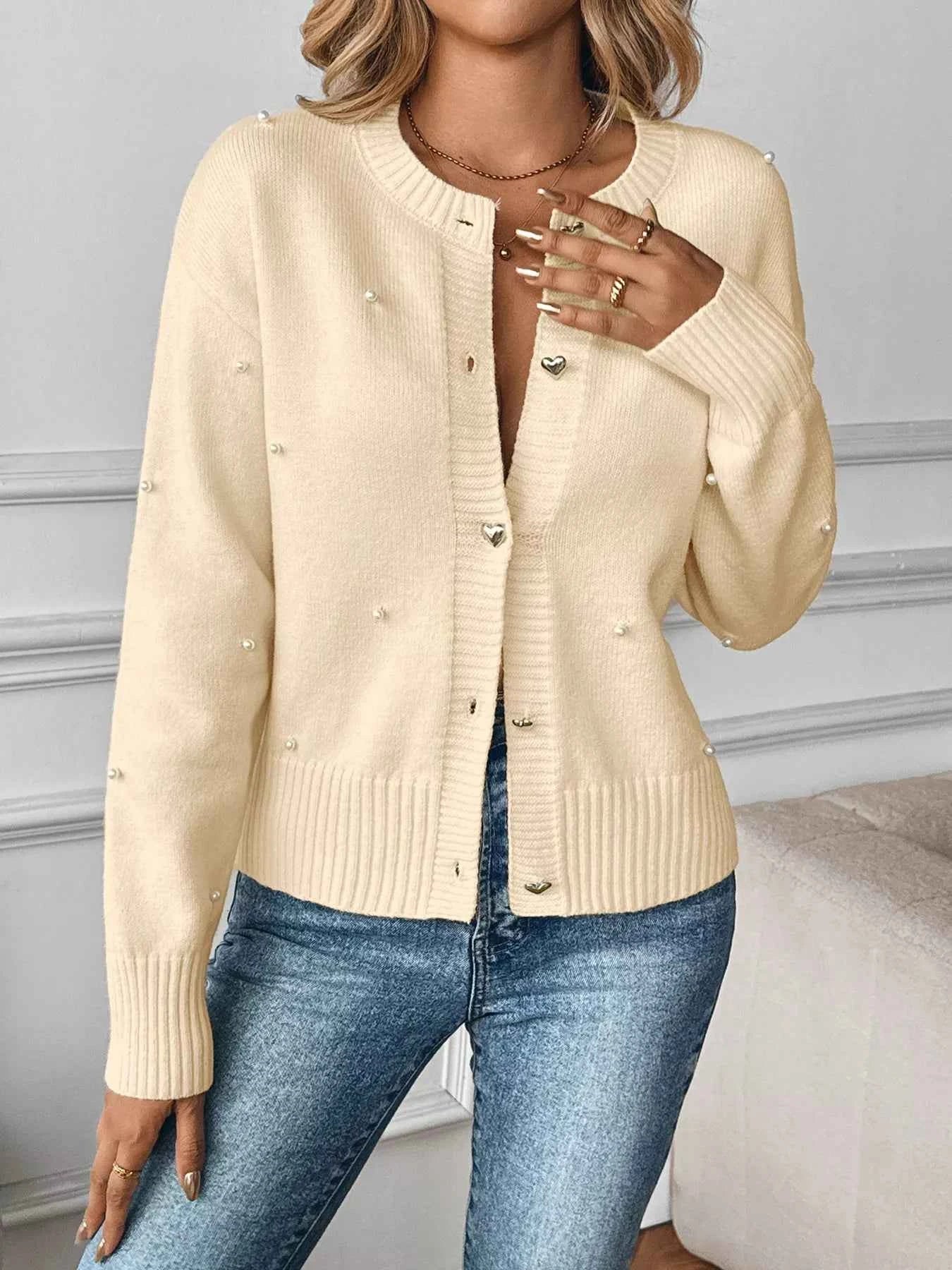 Pearl Embellished Button-Up Cardigan c973f26f676847309f221a13c4989548-Max-Origin