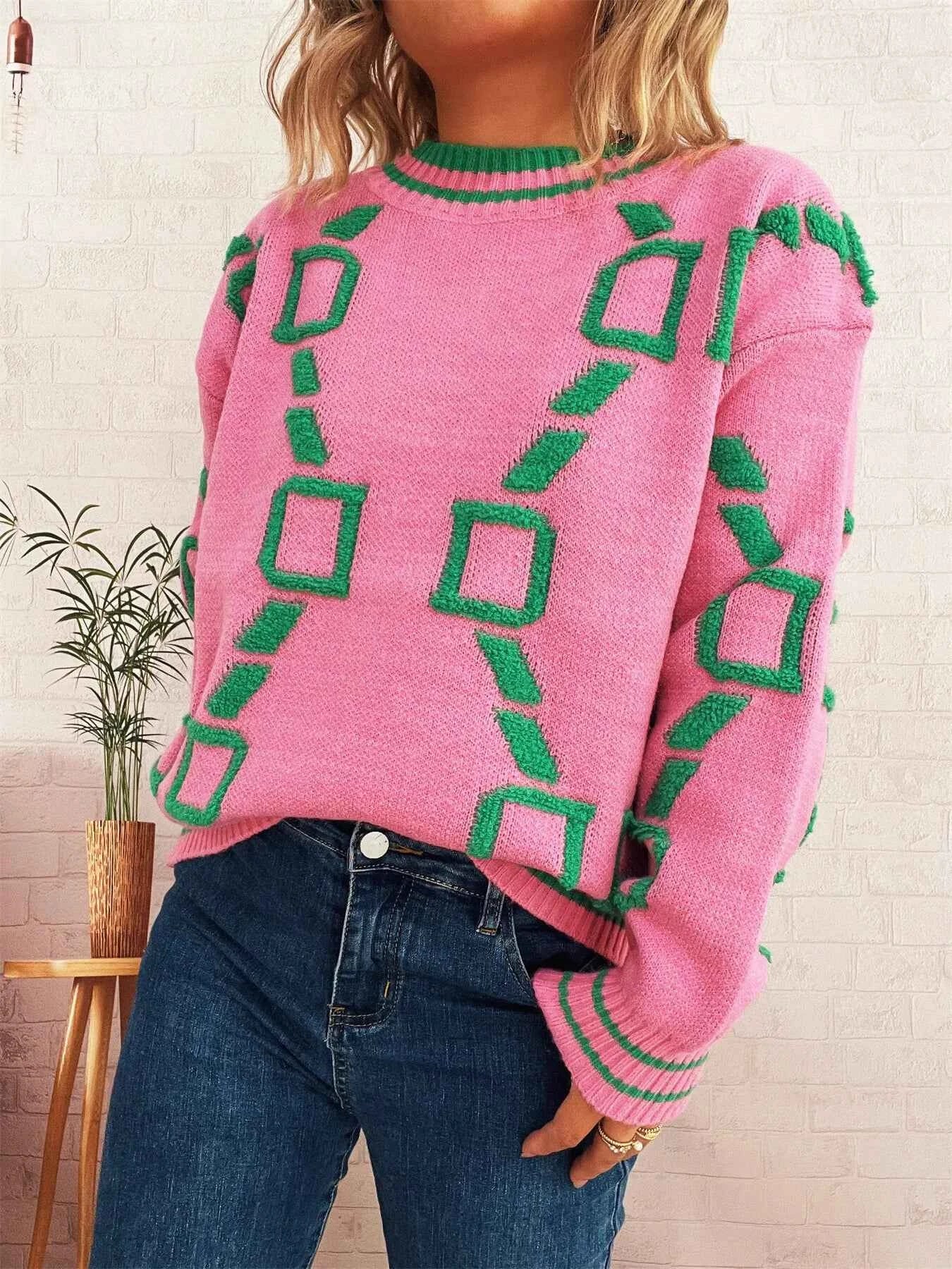 Contrast Round Neck Long Sleeve Sweater c9746aa9450b42e9adfc4a8c32ffad7a-Max-Origin