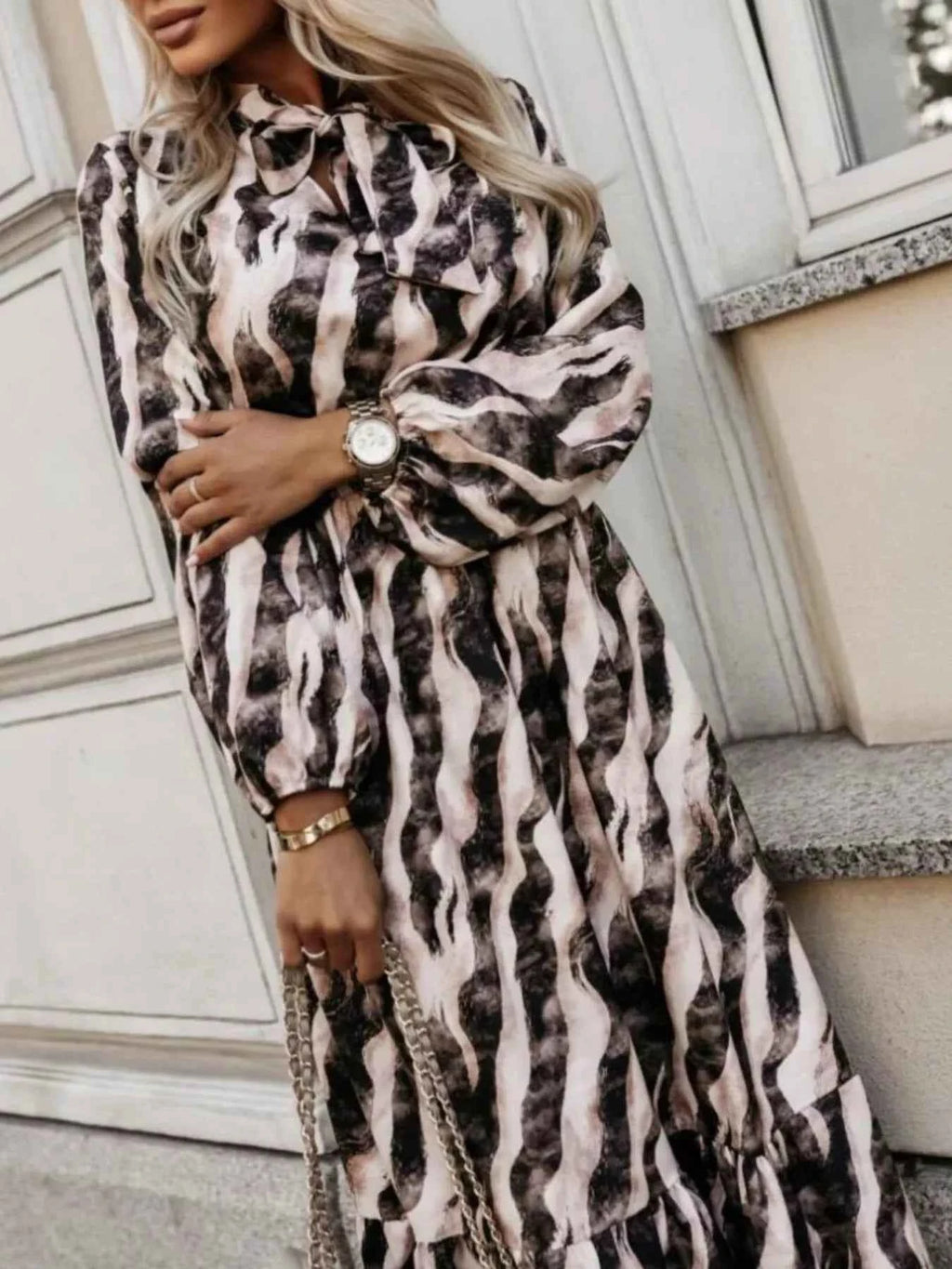 Ruffled Hem Striped Long Sleeve Dress c974b27c-8f18-4cd4-9183-3893f8570632-Max-Origin