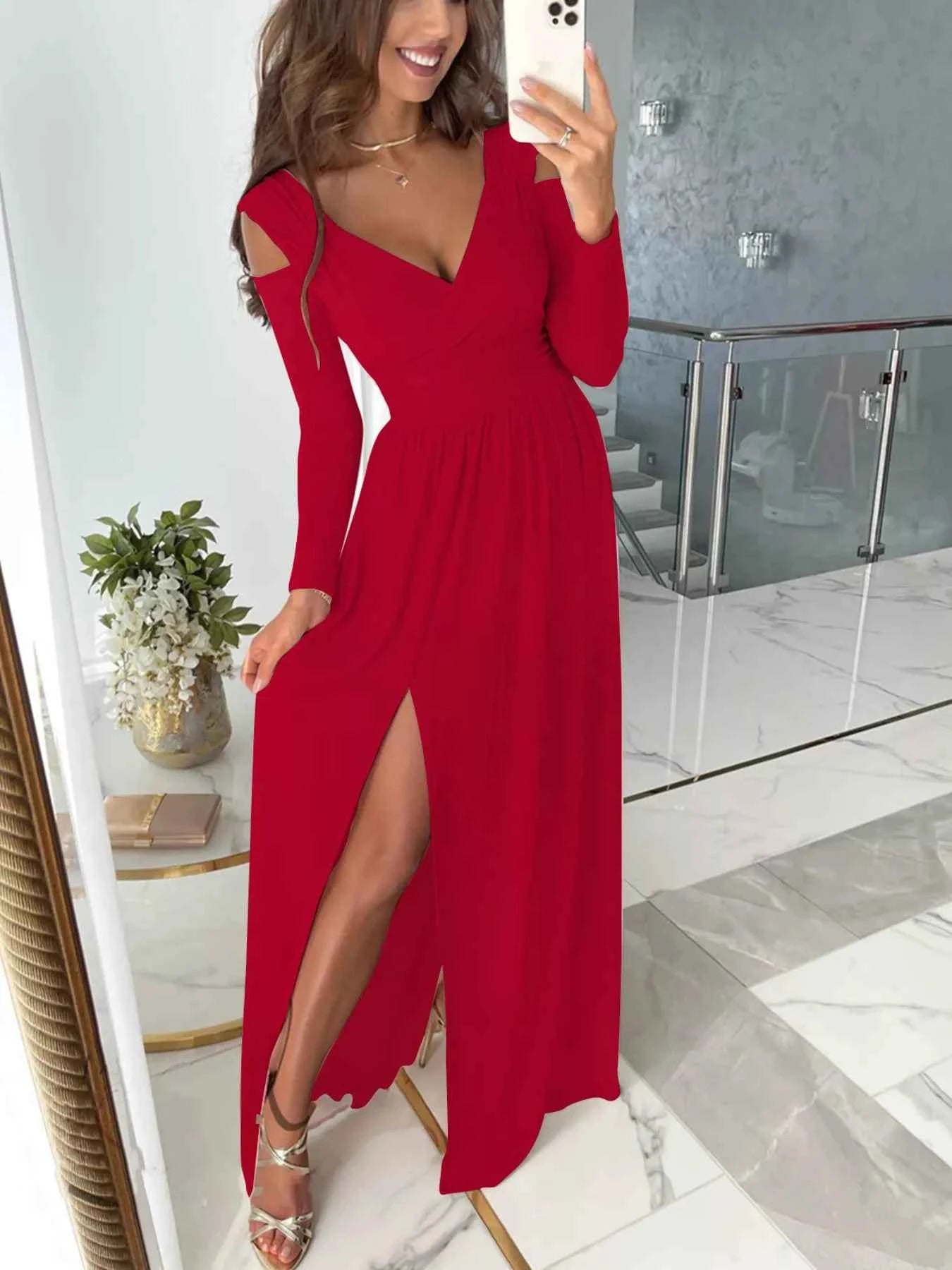 Slit Surplice Cold Shoulder Maxi Dress Red c98a7cb4-894a-441e-9e77-4cf8e73fd057-Max-Origin