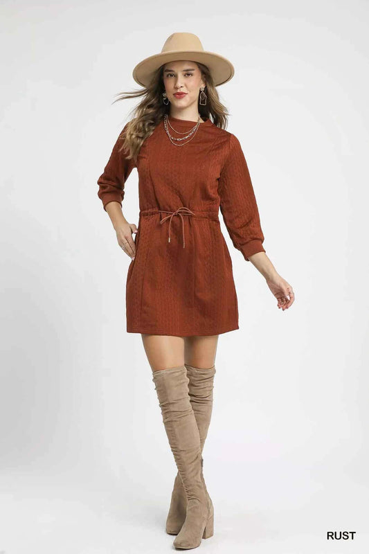 Drawstring Cable Knit Mini Dress with Pockets c98ce5a3-16da-4198-b7cf-e1ef4ce6dad1-Max-Origin