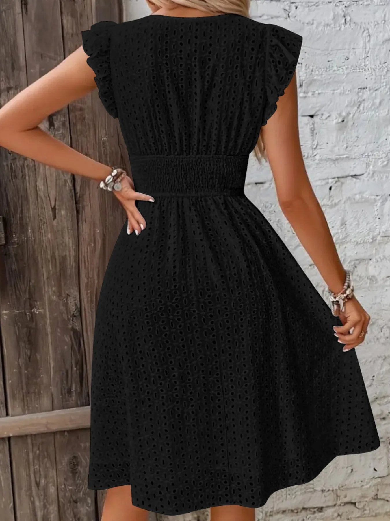 Eyelet Ruffled Cap Sleeve Mini Dress c9910cfab80344c7ad78c72ec1575684-Max-Origin