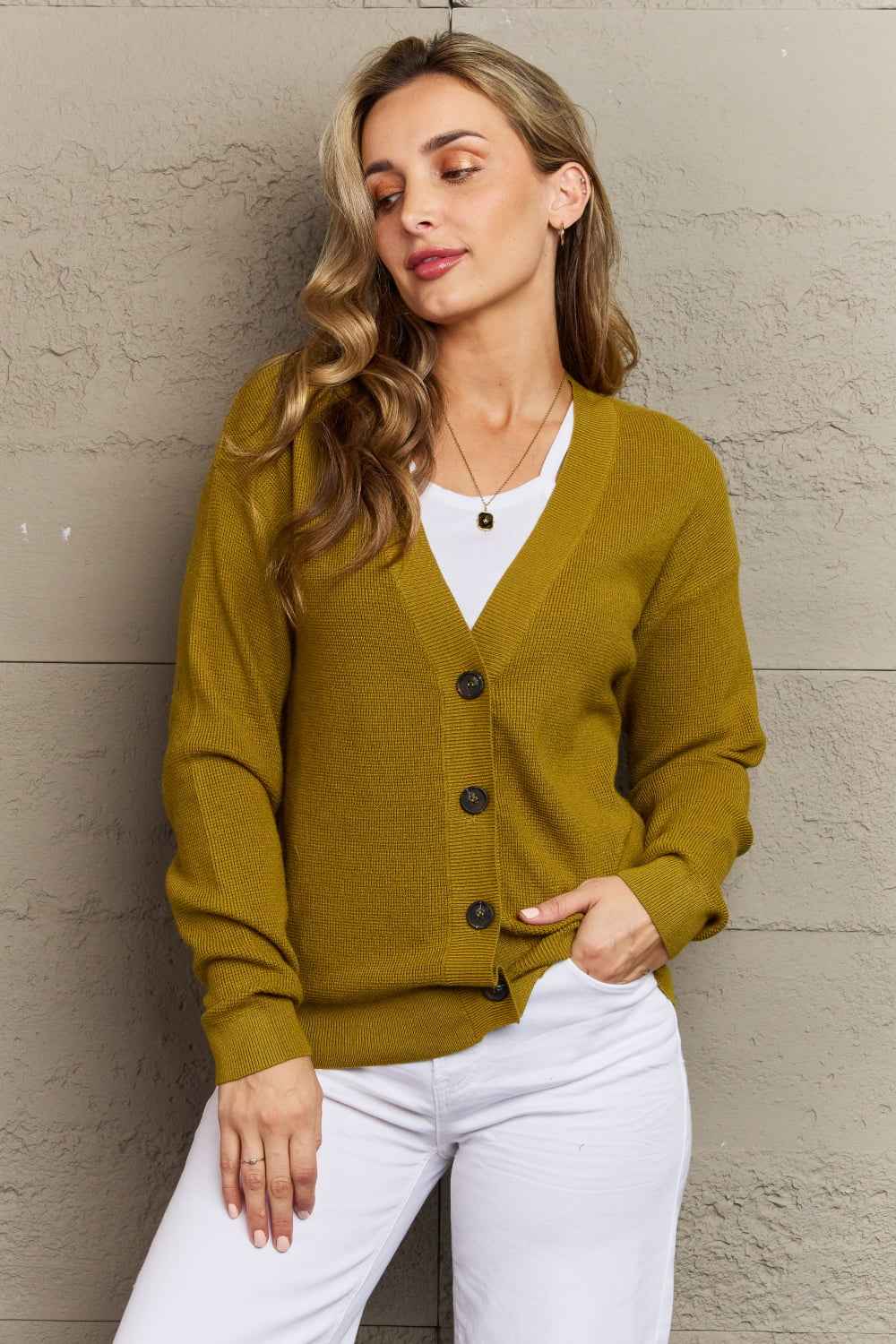 Zenana Kiss Me Tonight Full Size Button Down Cardigan in Chartreuse c9971715a296489d890f1fd96077cf56-Max