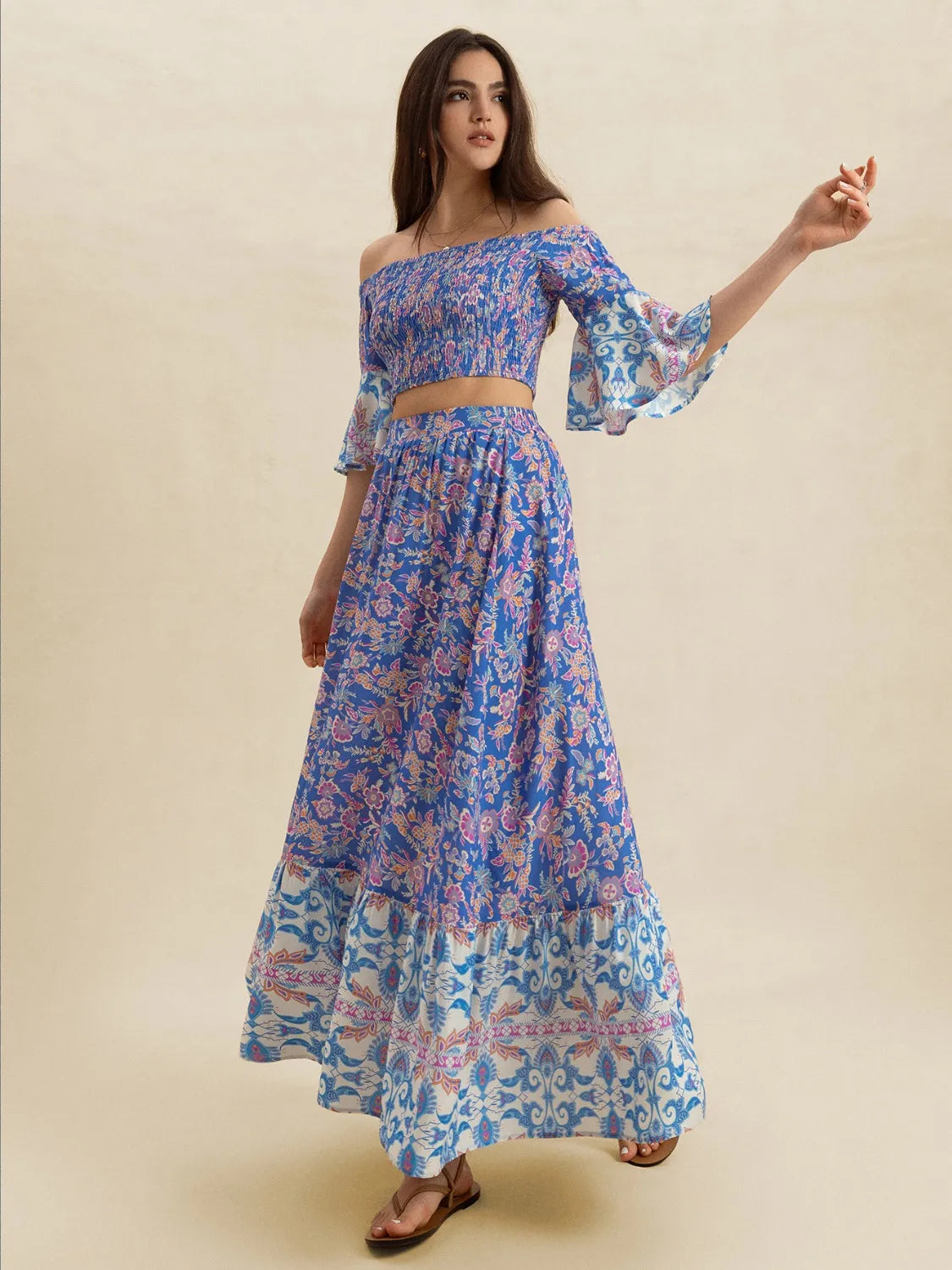 Smocked Off-Shoulder Printed Top and Skirt Set c9990219-0348-4b1e-92b4-c9ae4b9dc029-Max-Origin