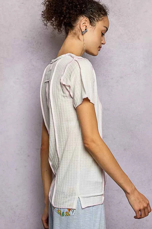 V-Neck Short Sleeve Top with Stitch Seam Detail c9a91a2c-9d72-491b-bec2-7ee91a5bfd48-Max-Origin