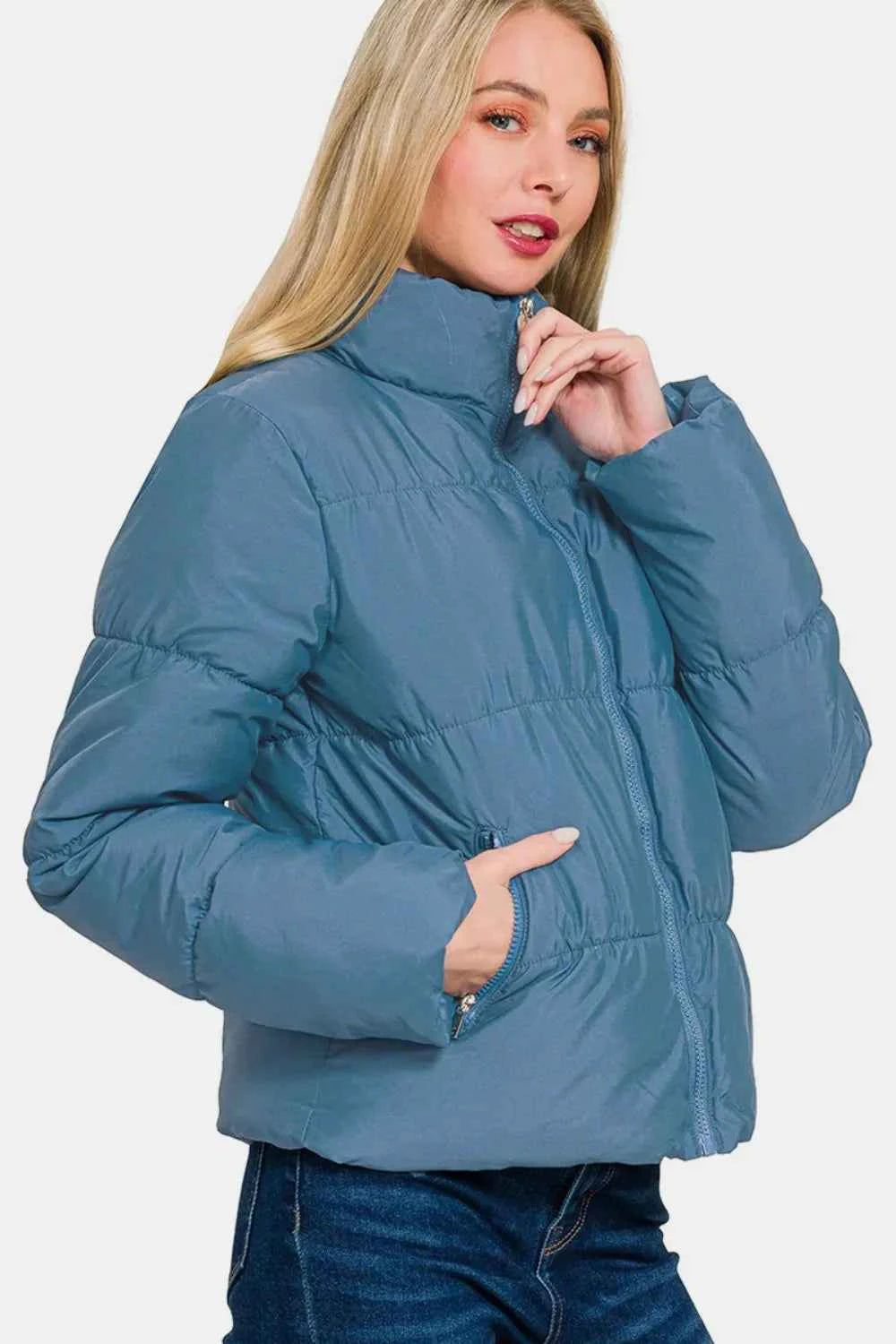 Zenana Zip Up Turtleneck Puffer Jacket with Pockets c9adcba3-ca14-44dd-8817-f6902b8b4676-Max