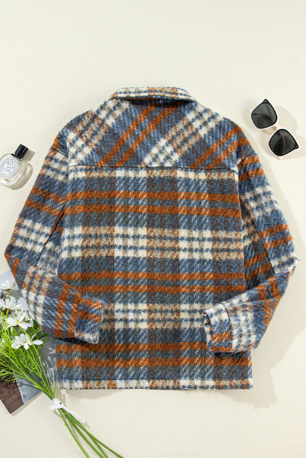 Plaid Collared Neck Jacket with Chest Pockets