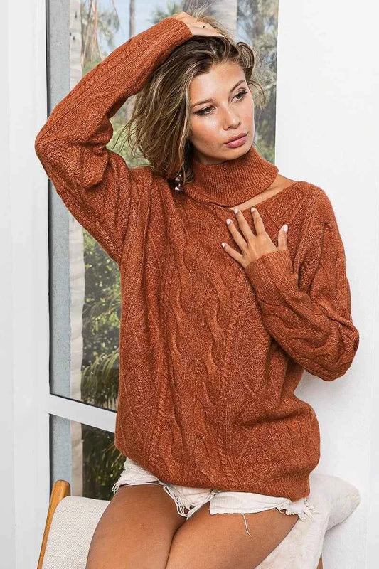 Twist Knitted Mock Neck Sweater Open One Shoulder c9bbecf105b248cd9ab9749968d009ae-Max-Origin