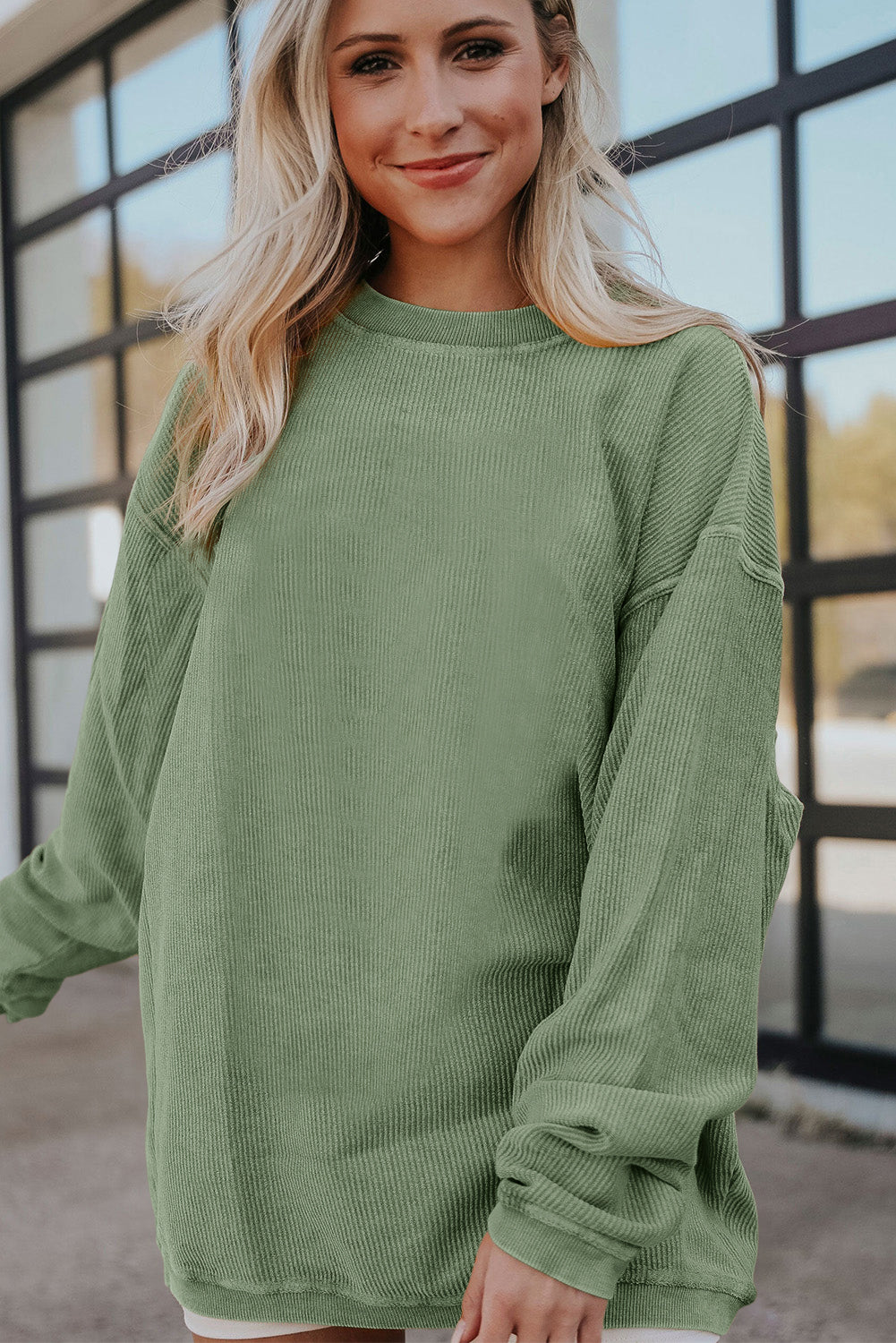 White Drop Shoulder Rib Knit Oversized Sweatshirt c9c5f4cd911042d8