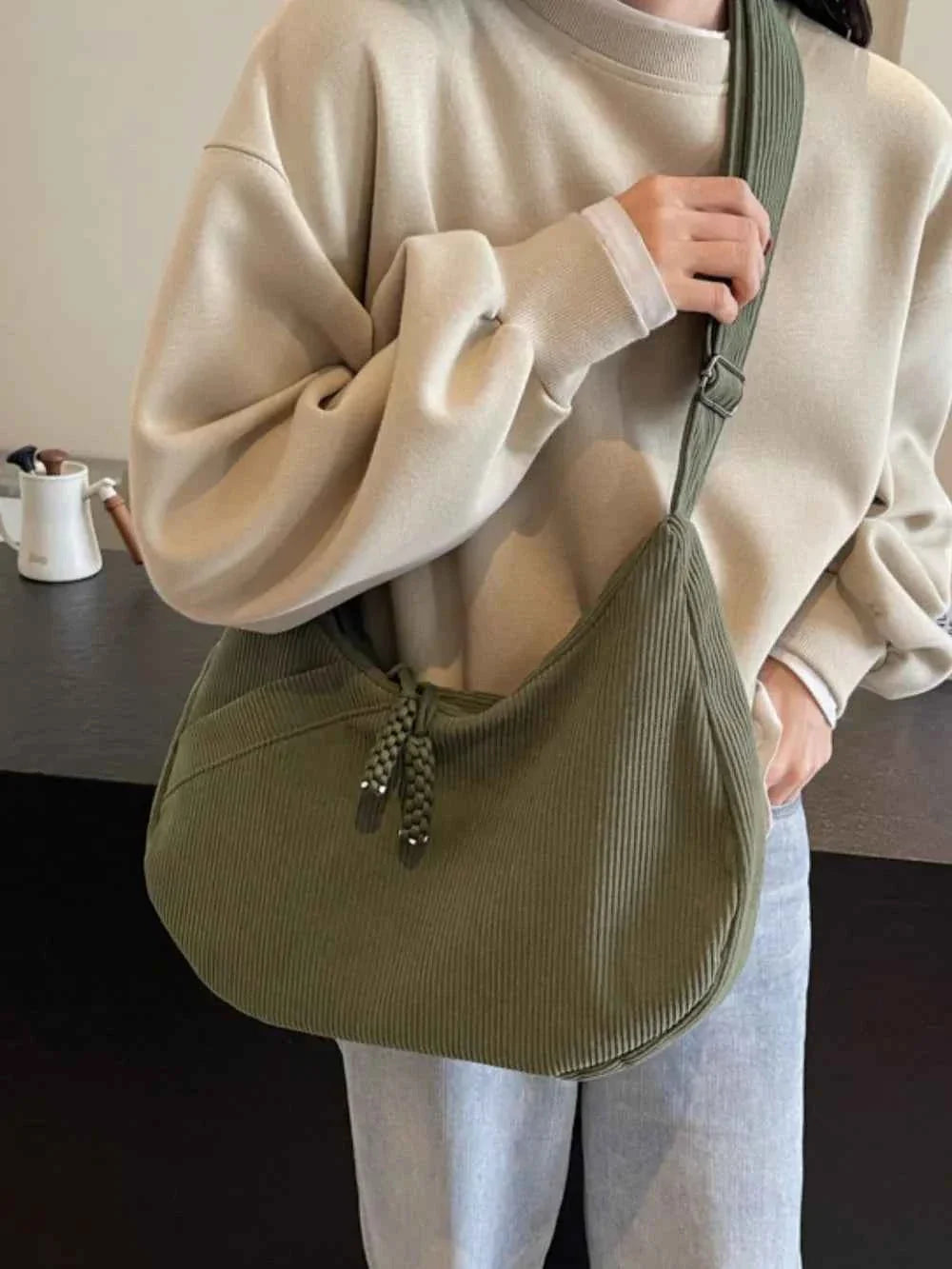 Ribbed Adjustable Strap Shoulder Bag c9cefad6-995c-4c08-838b-37129bf8361b-Max