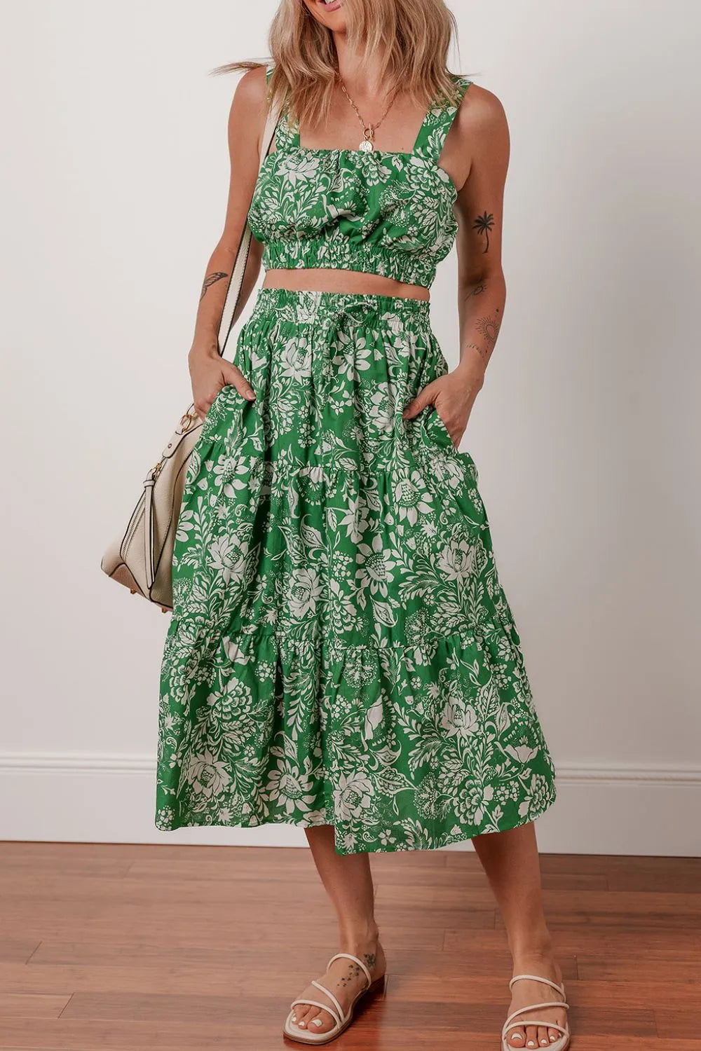 Floral Print Shirred Crop Top and Midi Skirt Set c9d427e2-259c-4cb8-bb77-b799e0bcee09-Max-Origin
