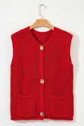 Solid Textured Buttoned Oversized Sweater Vest White c9dc3f59-6bb9-4ce4-b2a8-cab2916ee167