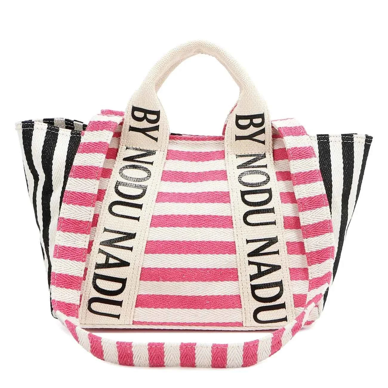 Nicole Lee USA Letter Striped Tote Bag Hot Pink One Size c9e1048e-3ae8-47e7-b2cd-de49a7857bc0-Max-Origin
