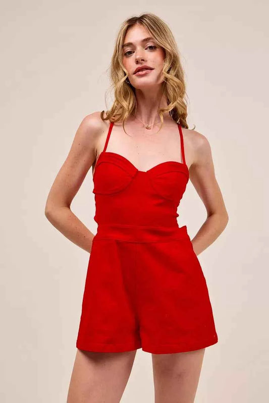 Fitted Open Back Game Day Romper with Lace Up Deta RED c9e3491db3864acd886af1be46c2b07a-Max-Origin