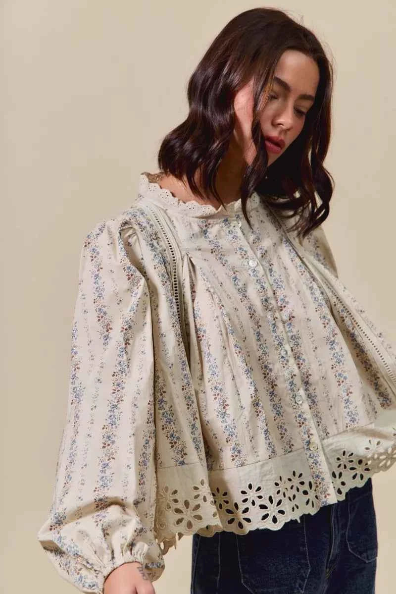 SO ME Floral Print Lace Button Down Shirt c9e3fa41389847359632a9fc70756b07-Max-Origin