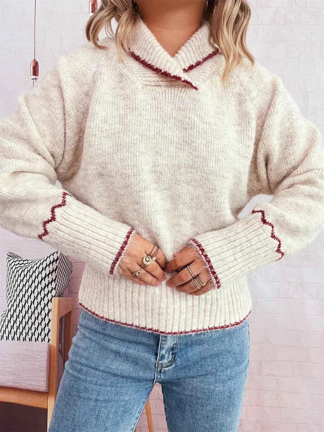 Ribbed Contrast Trim Long Sleeve Sweater c9e852cf27fc446aac8e2cbef88516e9-Max-Origin